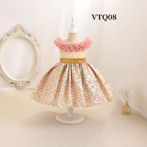 LZ女童提花一字肩过膝连衣裙VTQ08#