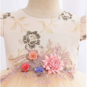 LZ女童提花面料绣花瓦袖带包包连衣裙S2531