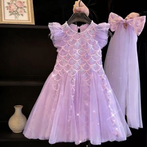 Girl's dress mermaid summer little girl children's sequin western-style dress baby princess dress