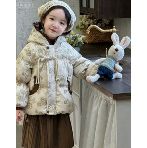 Children's cotton clothing, girls' winter warm jacket, winter hooded outerwear