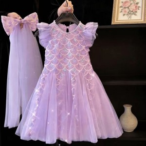 Girl's dress mermaid summer little girl children's sequin western-style dress baby princess dress