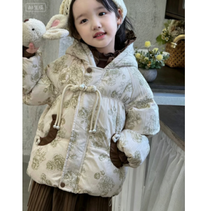 Children's cotton clothing, girls' winter warm jacket, winter hooded outerwear