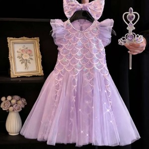 Girl's dress mermaid summer little girl children's sequin western-style dress baby princess dress