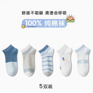 春夏季薄款 100% 全棉儿童网眼短袜超薄透气男女童袜子