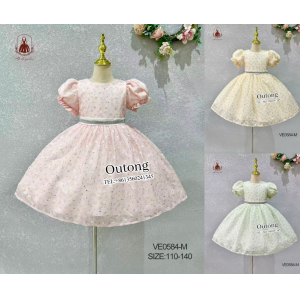 OT Цветы сверлили, талия, пузырьки, рукава, платье для девочек VE0584 - M #