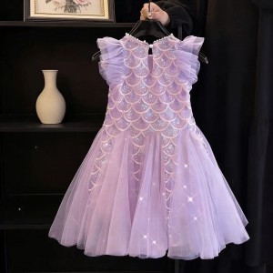 Girl's dress mermaid summer little girl children's sequin western-style dress baby princess dress